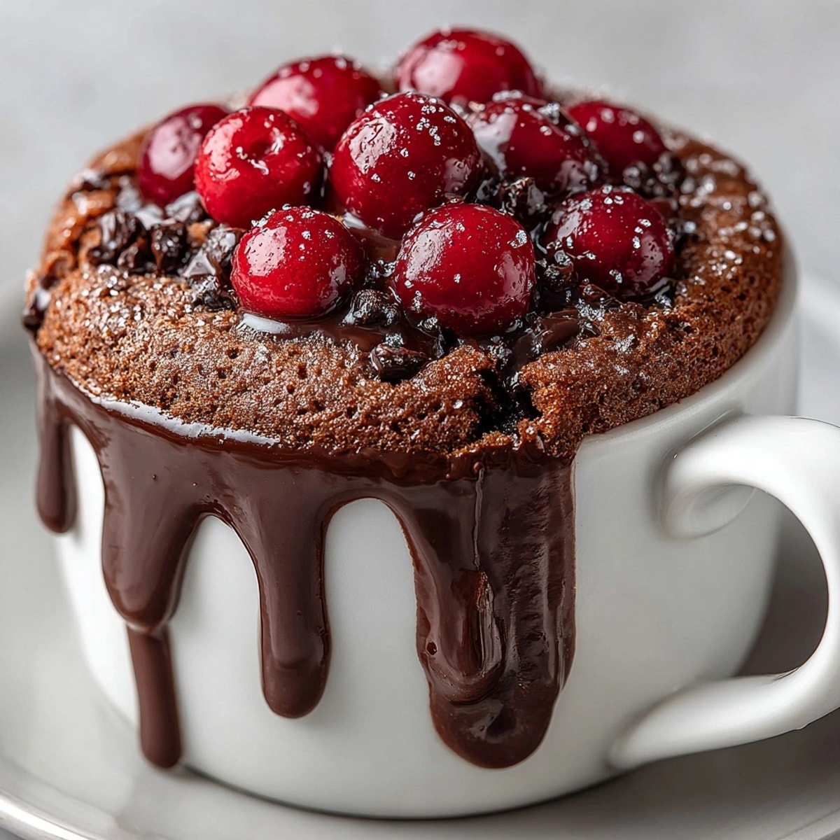 Fizzy Cherry Cola Mug Cakes, warm and fluffy, ready in minutes for dessert.