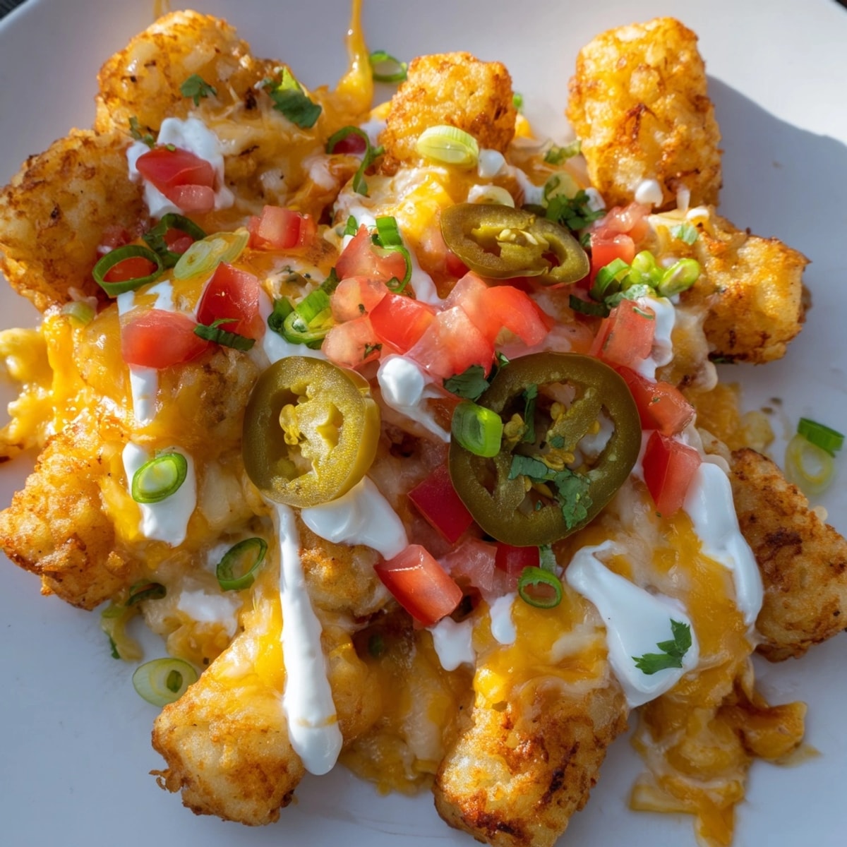 Golden, crispy Mac and Cheese Tex-Mex Tater Tots, bubbling with cheese and vibrant toppings.