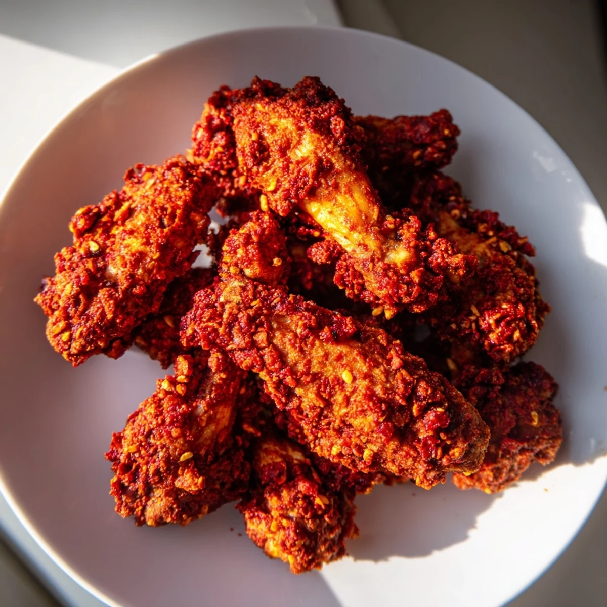 Crispy Flamin’ Hot Pretzel Crusted Wings with a spicy, crunchy exterior ready for game day.  