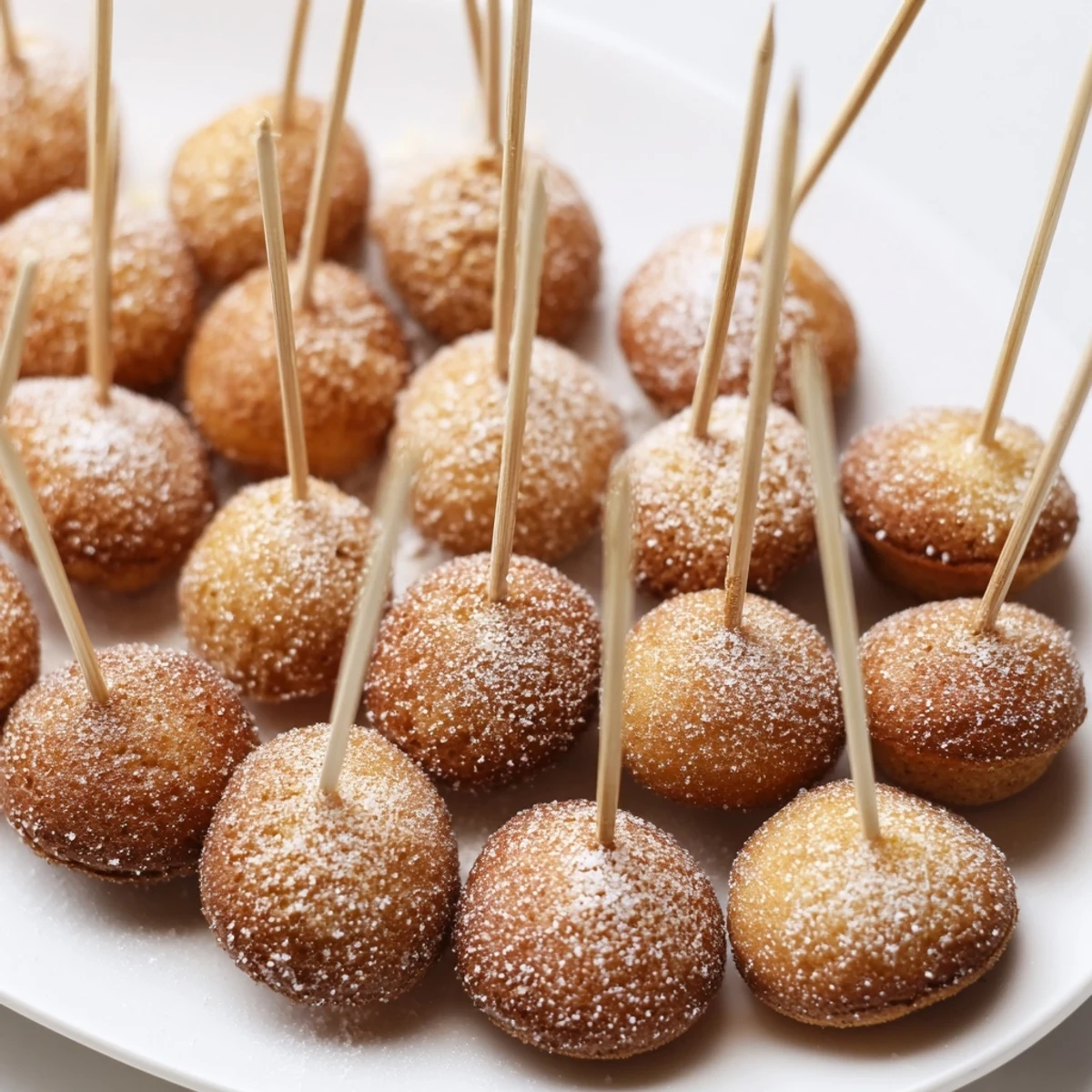 Delicious pancake pops made with coffee, butter, and a light dusting of sugar.