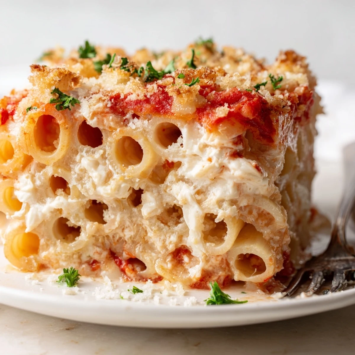 A mouthwatering Honeycomb Pasta Cake layered with cheese, sauce, and herbs.  
