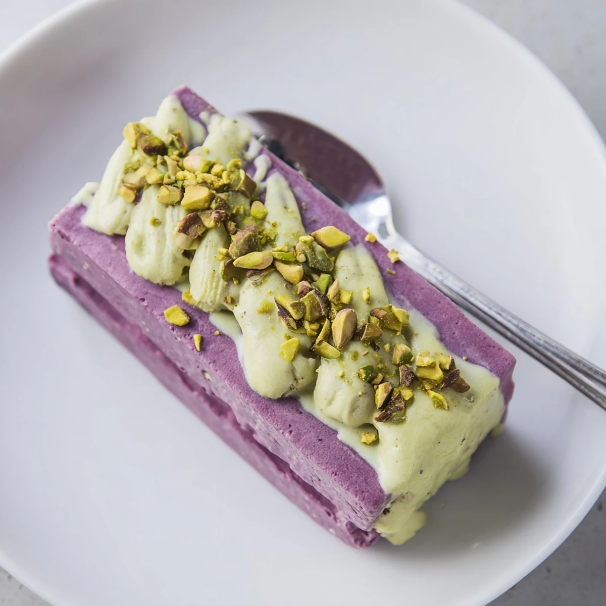 Vibrant layers of ube and pistachio in these luscious ice cream bars.  