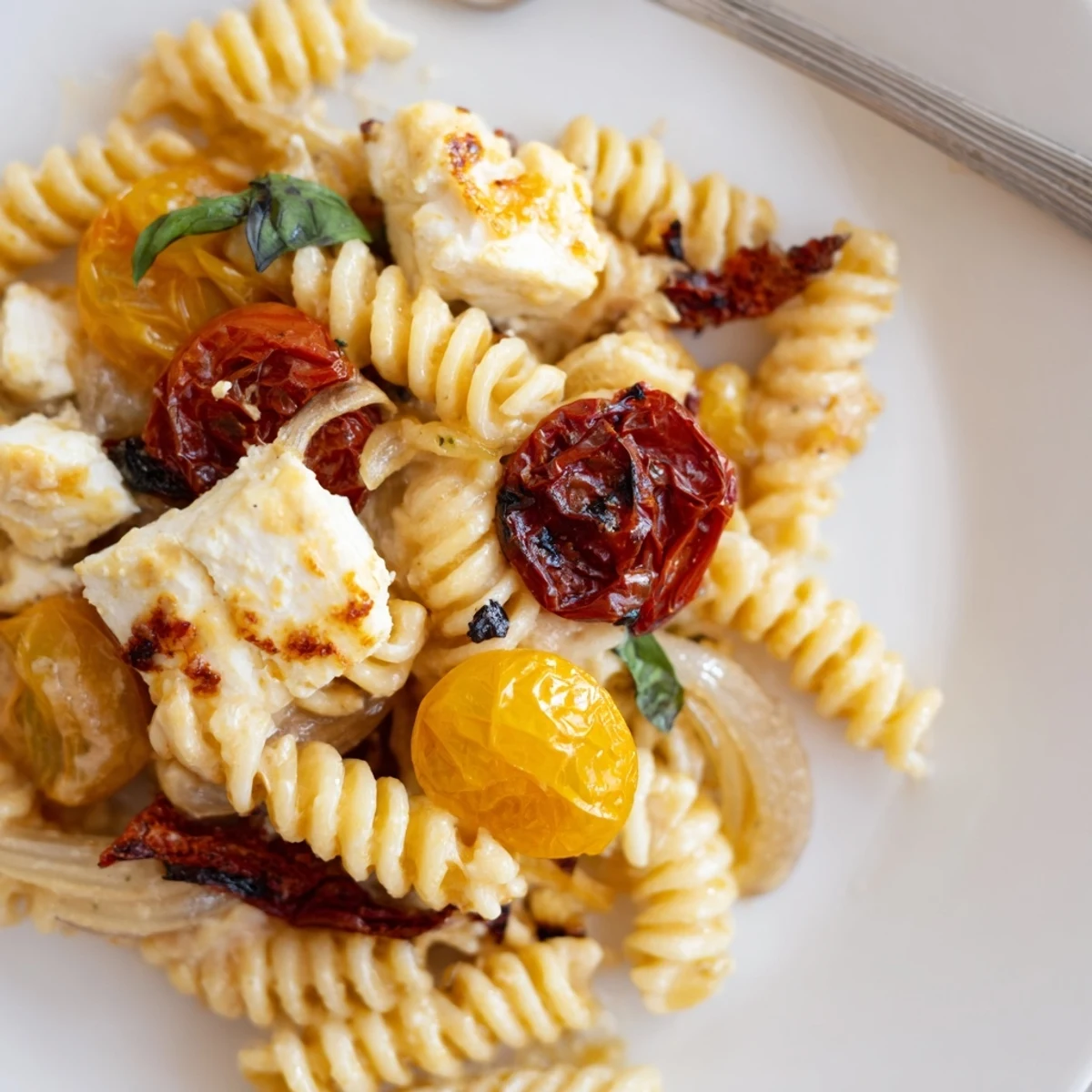 Baked feta pasta, rich and creamy, perfect for a cozy weeknight meal.