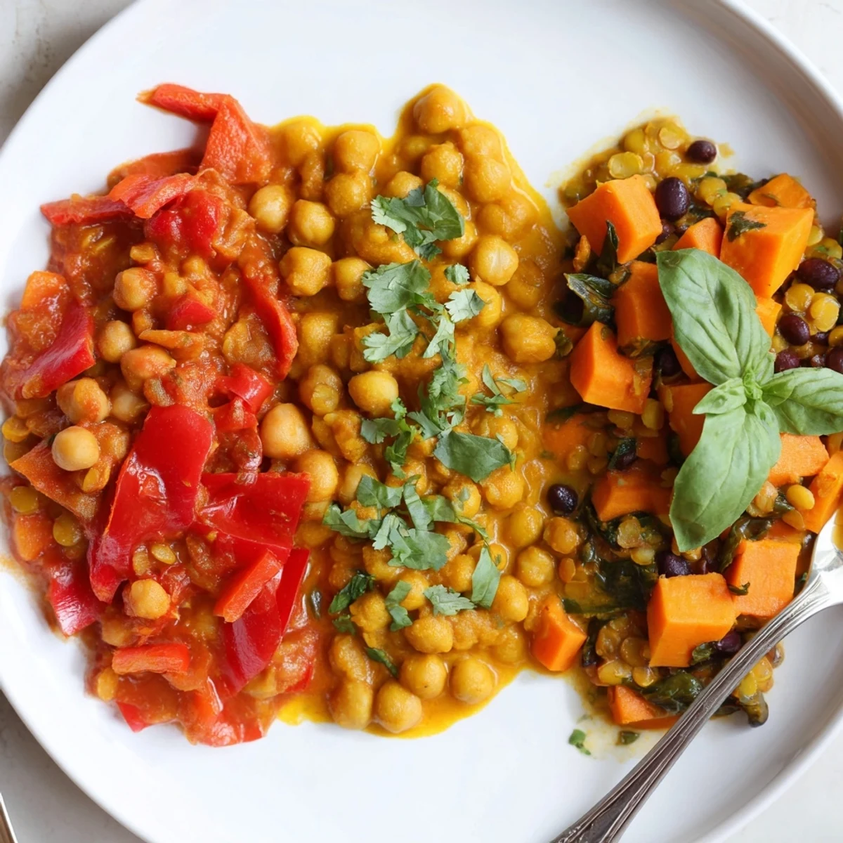 Hearty Caribbean Sweet Potato Curry served with parsley, offering a tropical flavor experience.