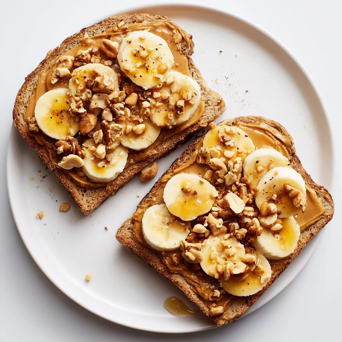Golden, toasted bread filled with a gourmet Peanut Butter & Banana Sandwich upgrade, sweet and nutty.