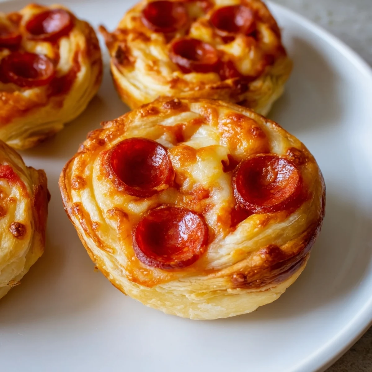 Enjoy crispy, flaky Mini Pepperoni Pizza Pinwheels, perfect for a casual snack or party treat.