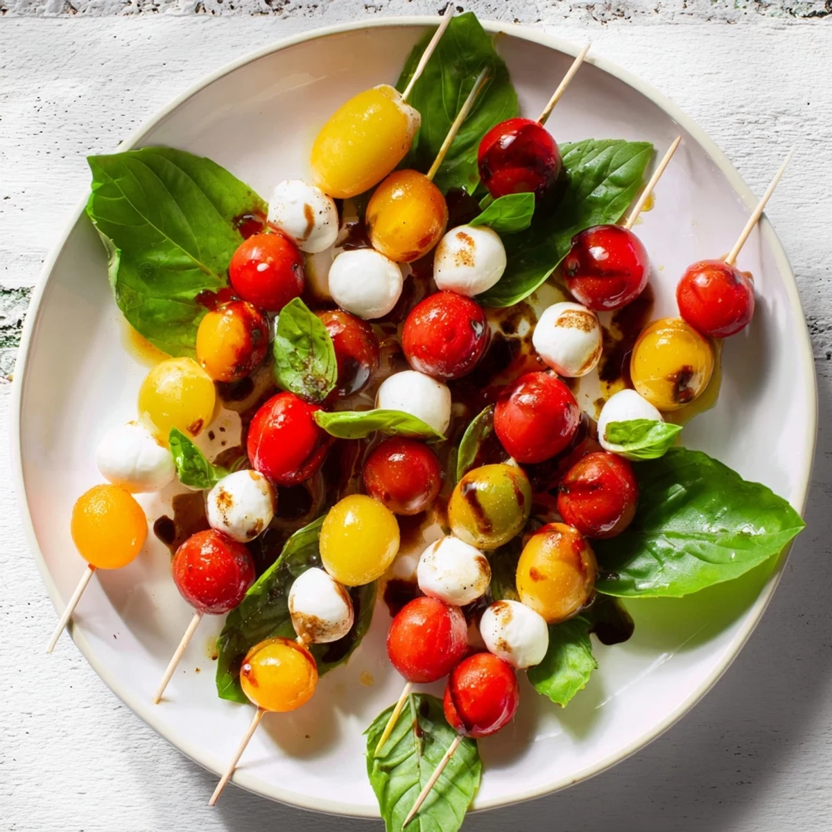 Vibrant Easy Christmas Tree Caprese Skewers with red tomatoes, mozzarella, and rosemary, a festive appetizer.