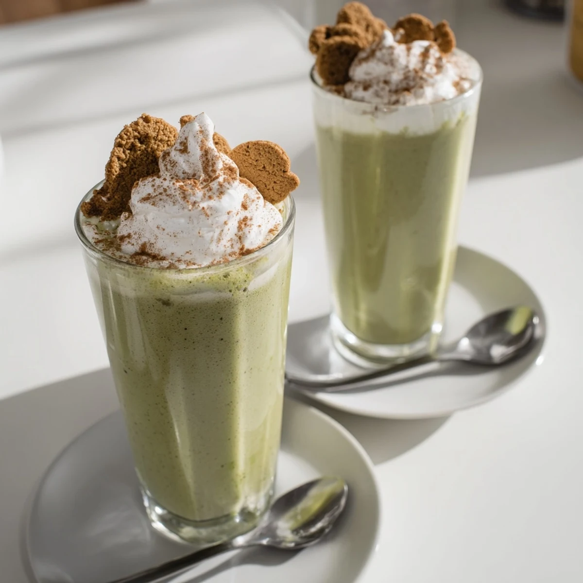 Enjoy this refreshing Sugar-Free Gingerbread Cookie Matcha Frappe: a sugar-free delight topped with spices!