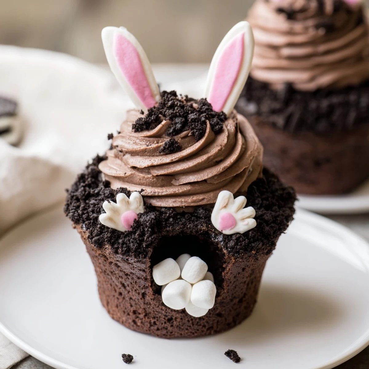 Perfect spring dessert! These festive Bunny Burrow Cupcake Tray treats feature moist chocolate cupcakes and playful details.