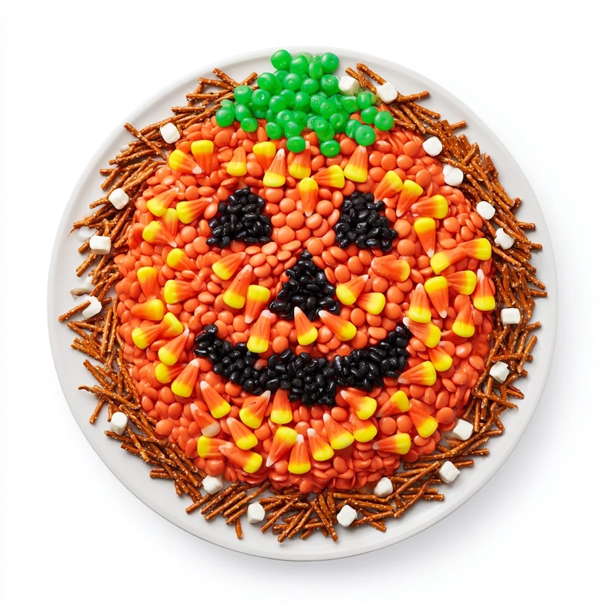This vibrant Jack-o-Lantern Candy Board, filled with assorted candies, is perfect for a spooky fall party.