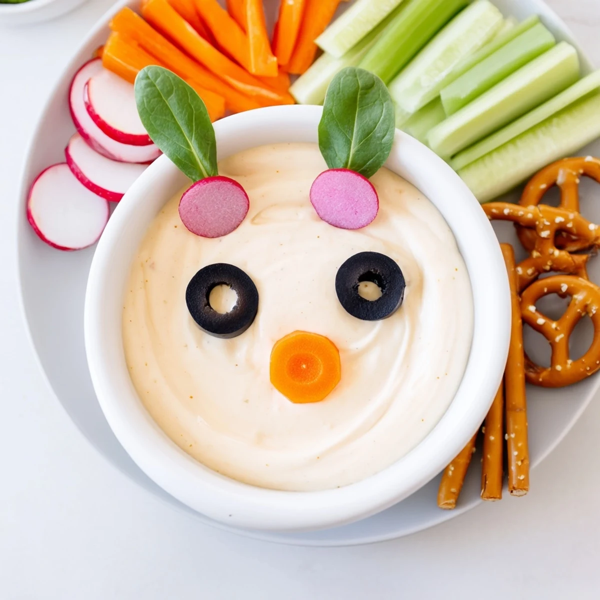 A whimsical close-up of the fun and adorable Piggy Face Dip, perfect for a kiddie party.