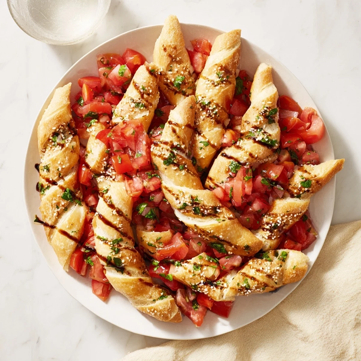 A close-up of delicious Bruschetta toasts, showing the flavors of Italy, ready to serve!