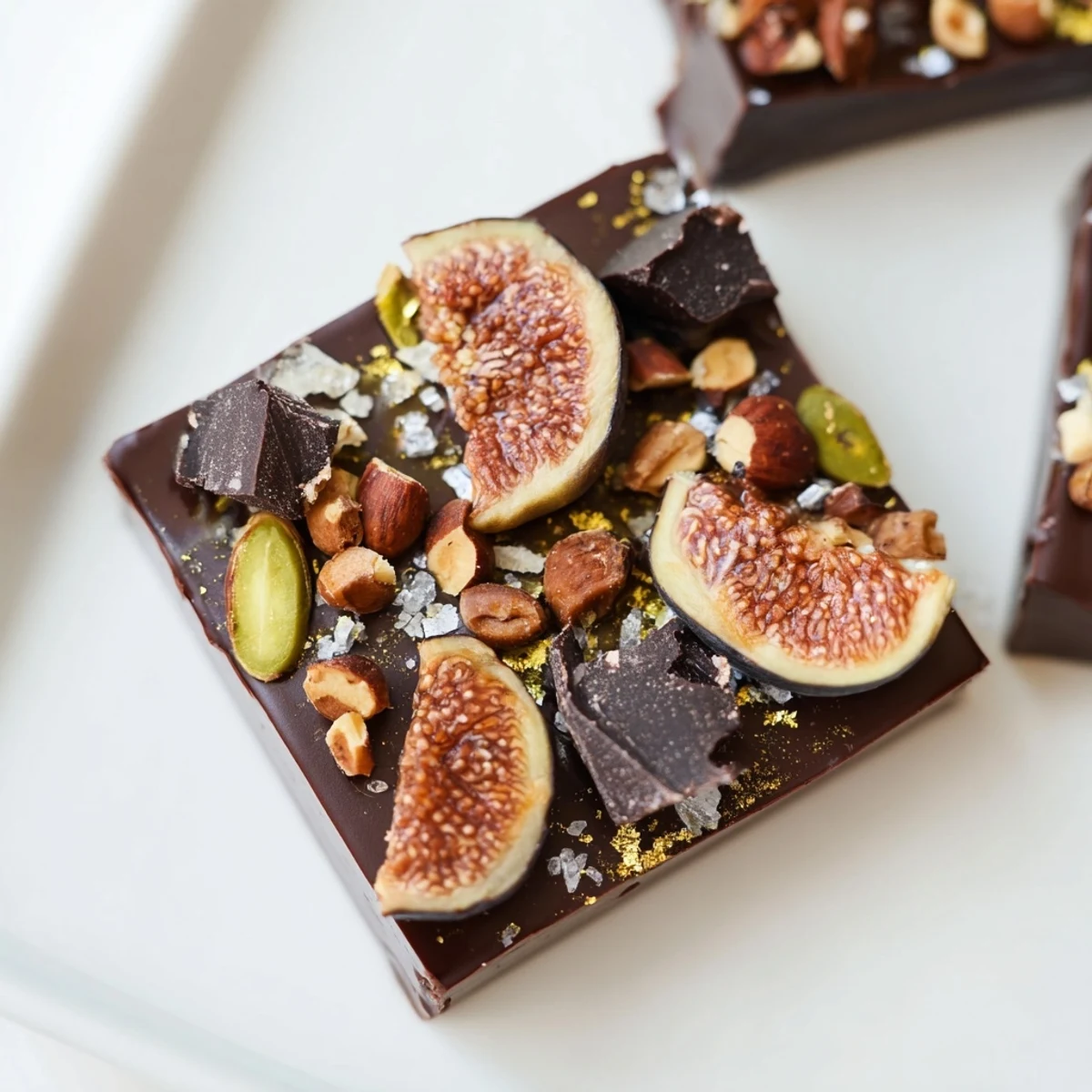 Deliciously dense Midnight Mosaic dessert square, showcasing a mosaic of figs and dark chocolate.