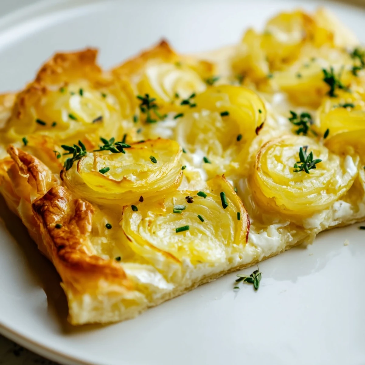 Rustic Caramelized Onion Tart ready to be cut and served for a delicious appetizer, warm!