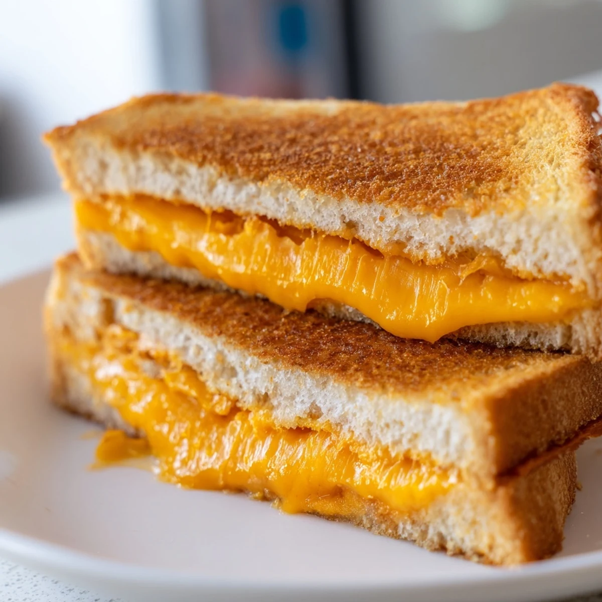 Close-up of a perfectly browned air fryer grilled cheese, promising a delightful, warm, cheesy experience.