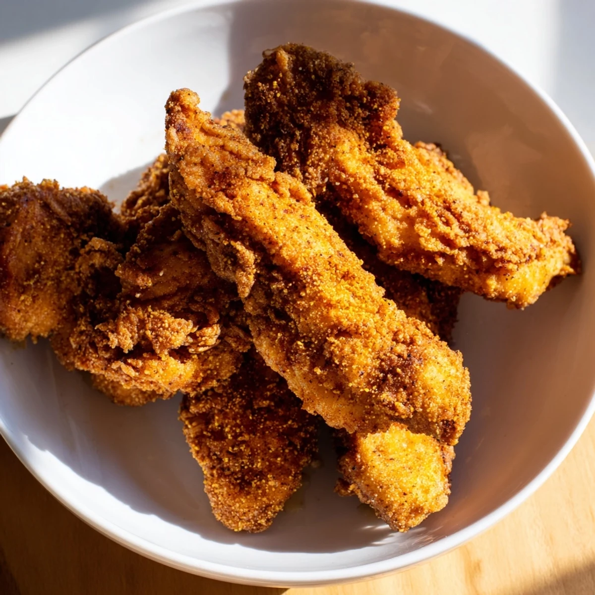 Plateful of flavorful buttermilk fried chicken tenders, ready to be enjoyed as a classic comfort meal.