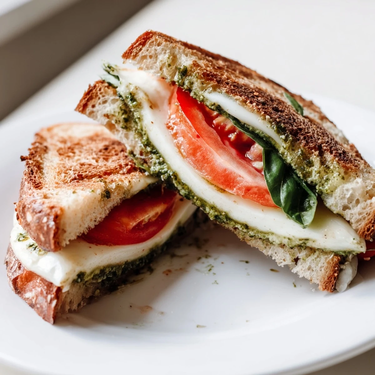 Savory turkey and cranberry panini, with Swiss cheese melting over baby spinach, sliced and served hot from the panini maker.  