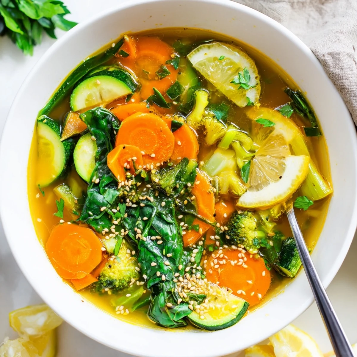 Nourishing Collagen-Boosting Broth Bowl ready to be garnished with fresh herbs.