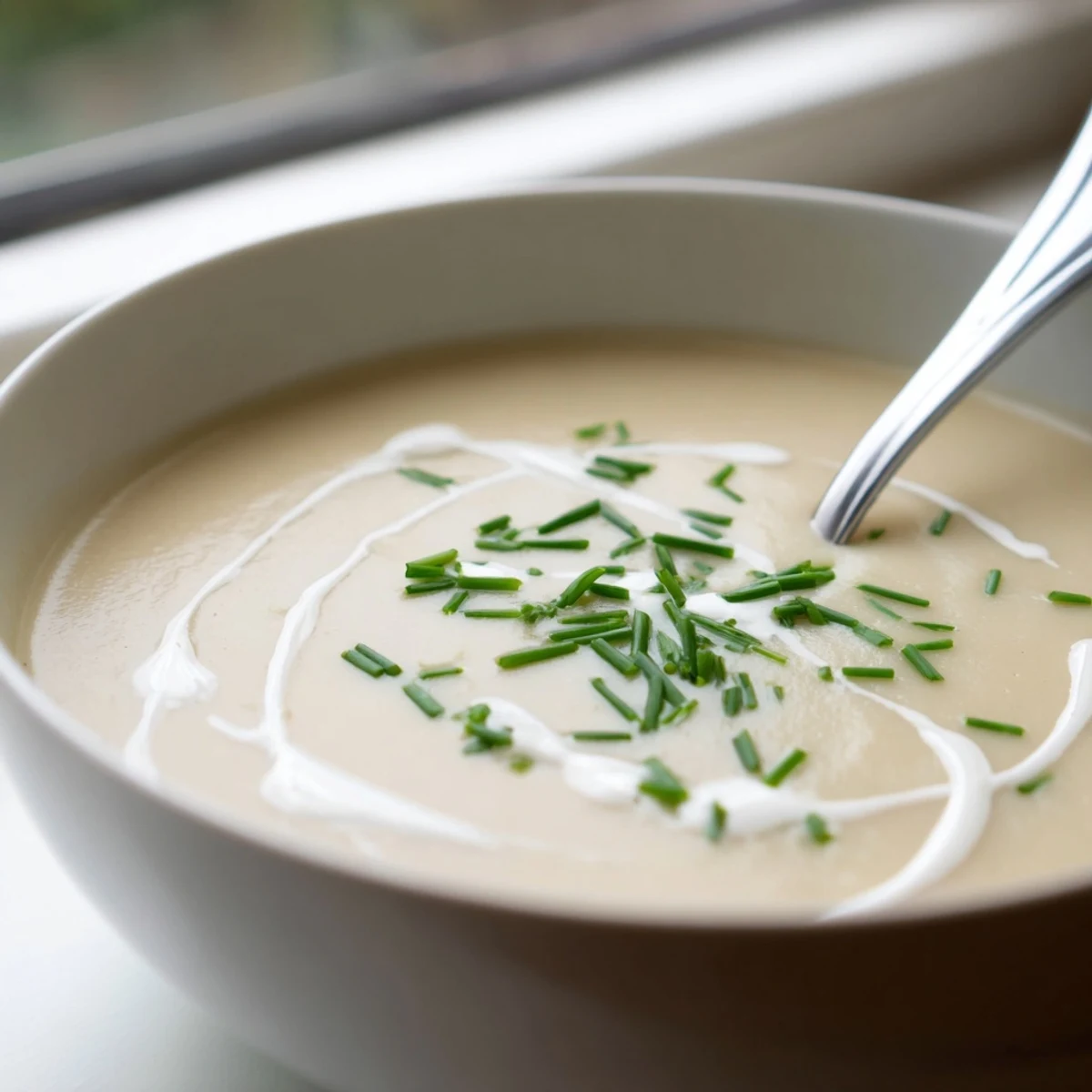 Celery root bisque served warm in a rustic bowl, perfect for elegant autumn dinners.
