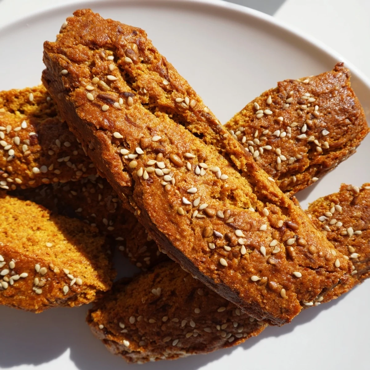 Warm and inviting sesame pumpkin muffin biscotti, perfect for cozy fall mornings.  
