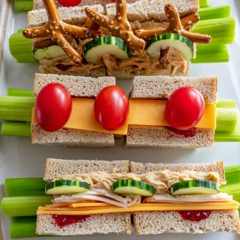 Vibrant Train Track Sandwich Board lunch with colorful sandwiches like train cars, fun for kids.
