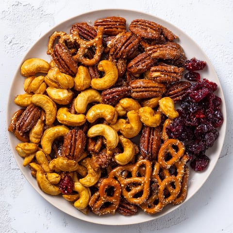 Golden Sweet and Salty Holiday Nut Bowl: a festive mix of roasted nuts and cranberries, ready to snack on.