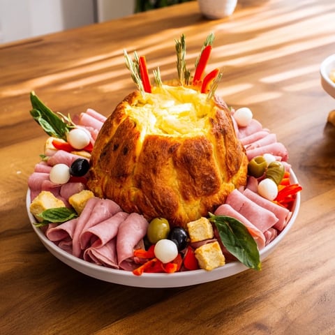 Delicious Fractal Tree Branching Bread Platter with colorful meats, cheeses and fresh vegetables ready to be enjoyed.