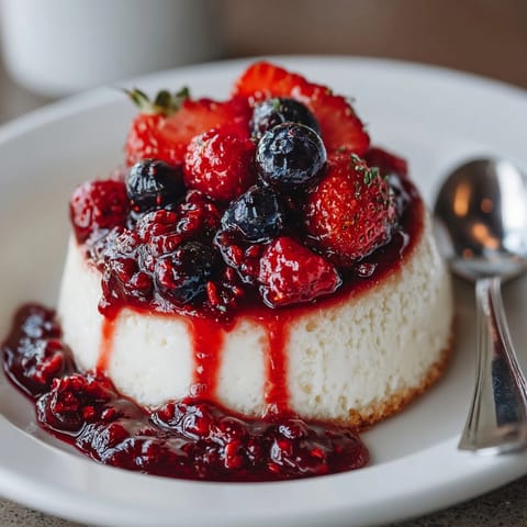 Silky smooth vanilla Panna Cotta, chilling in ramekins before berry compote topping.