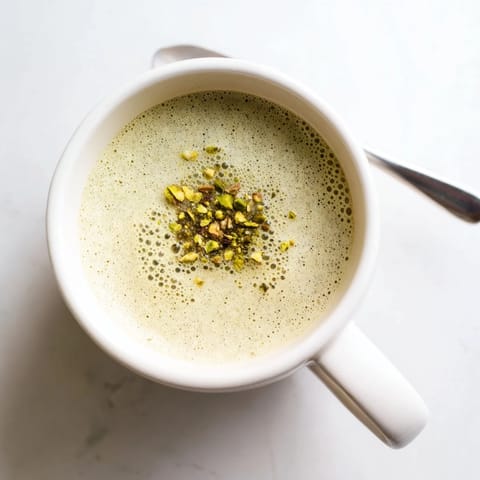 A delightful pistachio milk latte, enhancing mornings with nutty flavors and warmth.  