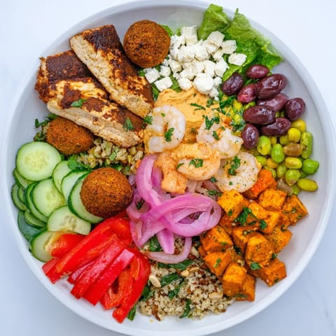 Interactive plated meals with proteins, grains, and vibrant vegetables for customizable dining fun.  