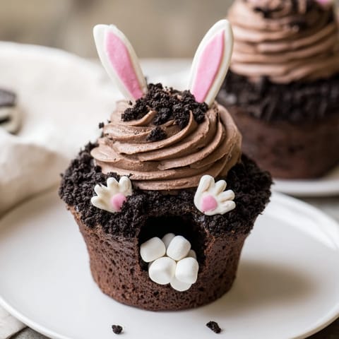 Perfect spring dessert! These festive Bunny Burrow Cupcake Tray treats feature moist chocolate cupcakes and playful details.