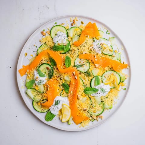 This stunning Infinity Loop Flow recipe displays flaked salmon nestled in a bed of colorful prepared vegetables.