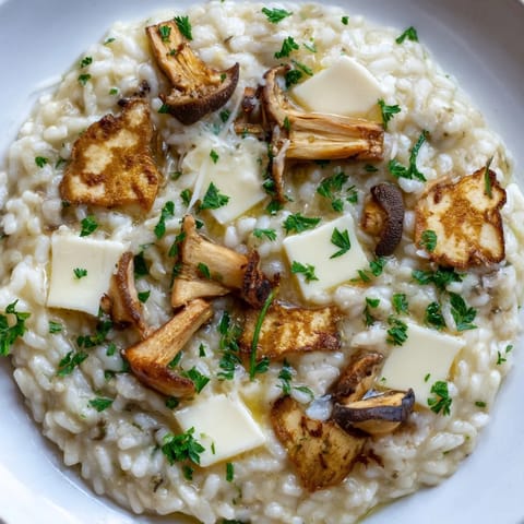A beautiful bowl of Italian Mushroom Risotto, showcasing the creamy Arborio rice and earthy mushrooms.