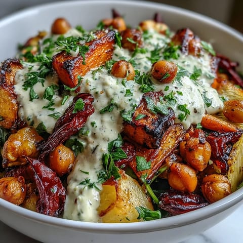 A wholesome One-Pan Roasted Carrot and Chickpea Bowl served over fluffy quinoa with fresh herbs. 