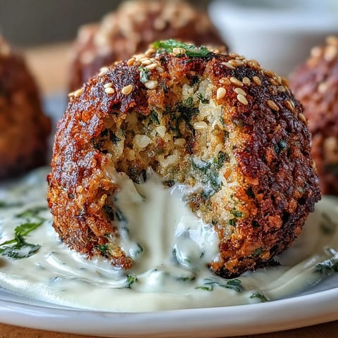 Golden falafel balls made lighter in the air fryer, drizzled with creamy green tahini sauce.  