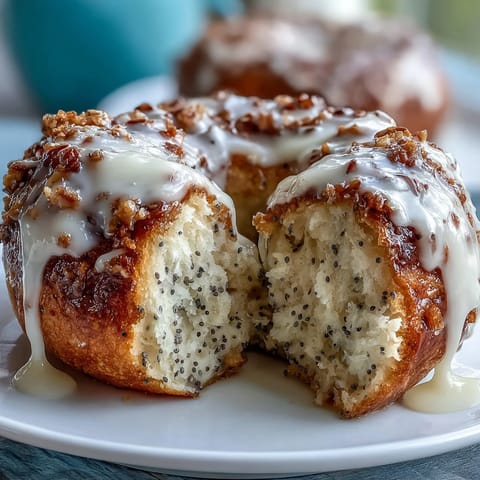 Lemon poppy seed protein bagels with light lemon glaze, golden and fluffy, topped with a tangy sweet drizzle for a healthy breakfast.  