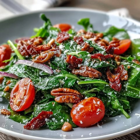 Bright dandelion greens salad tossed with zesty lemon vinaigrette, cherry tomatoes, and Parmesan, offering a crisp, refreshing Mediterranean-inspired side.