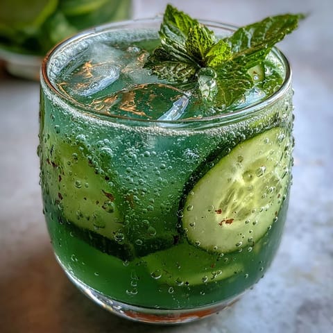 Refreshing Sparkling Cucumber Mint Lemonade Mocktail bursting with fresh flavors.
