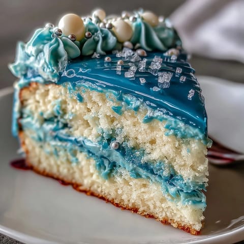 Moist vanilla cake, frosted with creamy blue buttercream and sea-inspired decorations.
