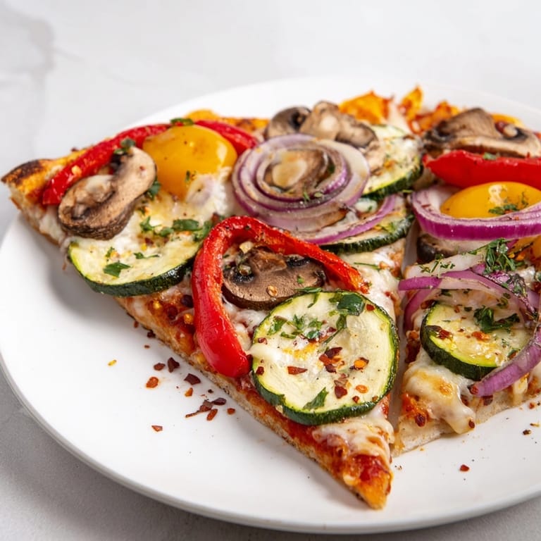 Golden-crusted Cajun Roasted Veggie Pizza, garnished with fresh parsley, ready to serve.