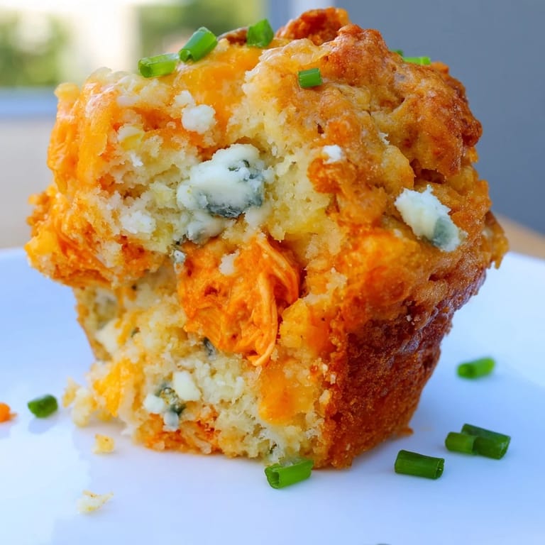 Deliciously fluffy Buffalo Chicken Soda Muffins, rich with blue cheese and hot sauce.