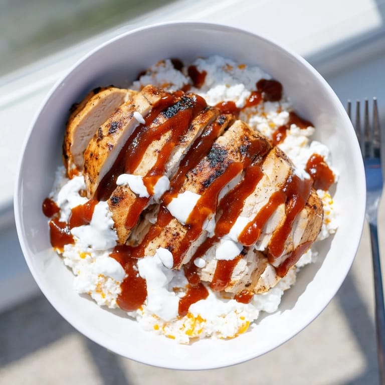 Satisfying BBQ Ranch Chicken Bowl served in a vibrant dish, loaded with protein goodness.  