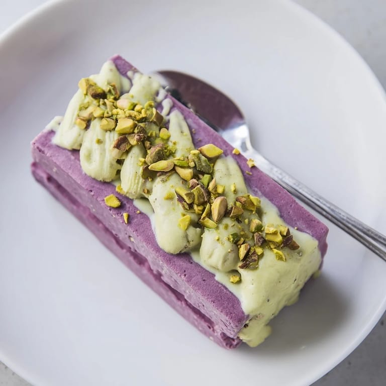 Vibrant layers of ube and pistachio in these luscious ice cream bars.  