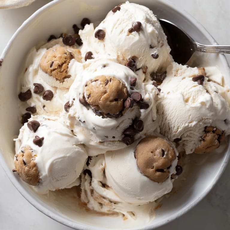 Refreshingly light Cottage Cheese Ice Cream with Cookie Dough, perfect for a sunny day.
