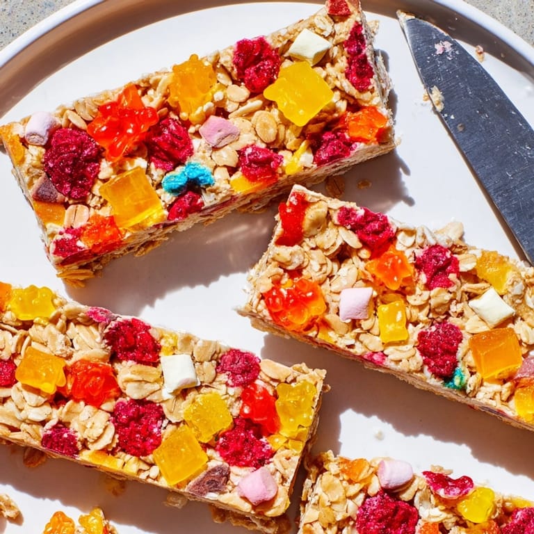 Chewy and sweet homemade gummies elevate these vibrant DIY snack bars for tasty enjoyment.