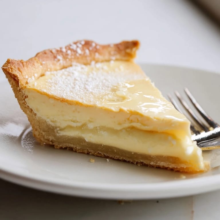 Traditional water pie, featuring a sweet custard filling under a crisp, sugary crust.