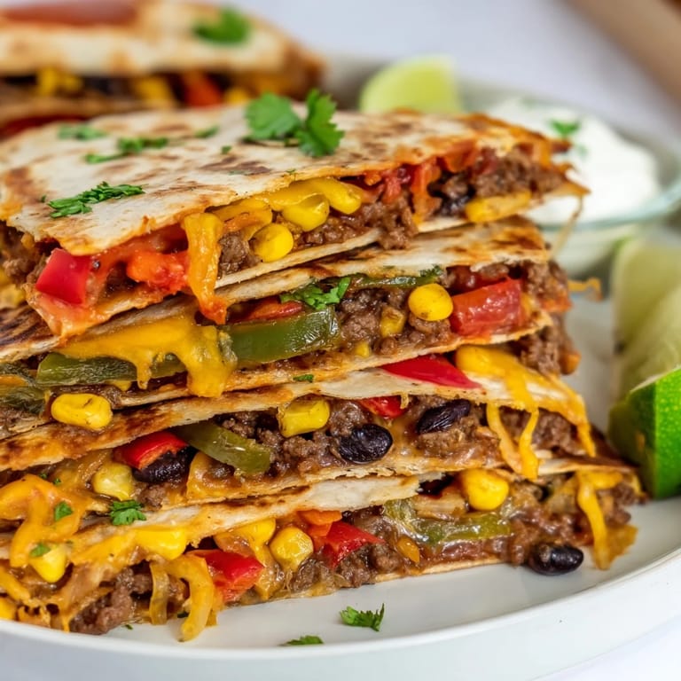 Delicious sheet pan quesadillas filled with seasoned beef and melted cheese for easy meals.  