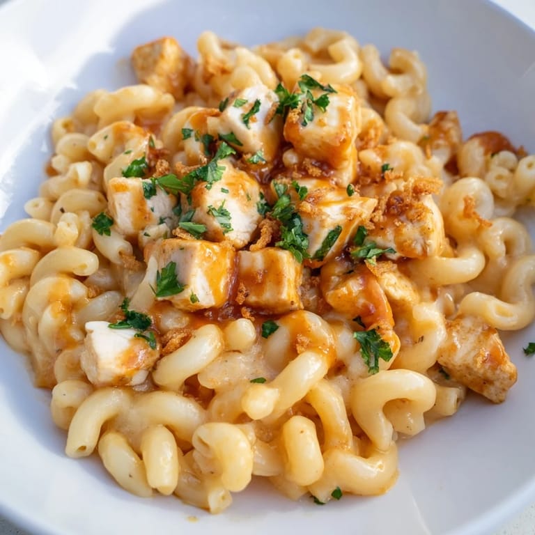 Rich, saucy One-Pot Honey BBQ Chicken Mac and Cheese with tender chicken and melted cheese, cooked to perfection.
