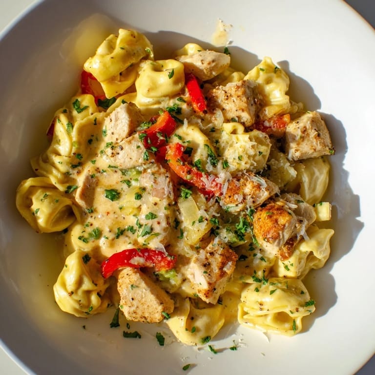 Tender chicken and cheesy tortellini are coated in rich, creamy Cajun Parmesan sauce in this dish.