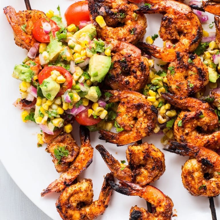 A vibrant Easy Grilled Shrimp Bowl with Avocado Corn Salsa, featuring fresh corn salsa and perfectly grilled shrimp.